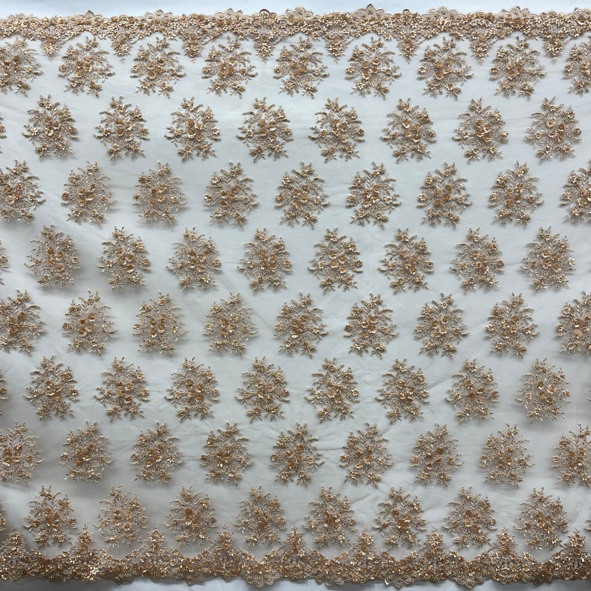 1 Yard Beaded 3D Floral Lace Fabric Embroidered 100 Percent Polyester Net Mesh 50 inch Width