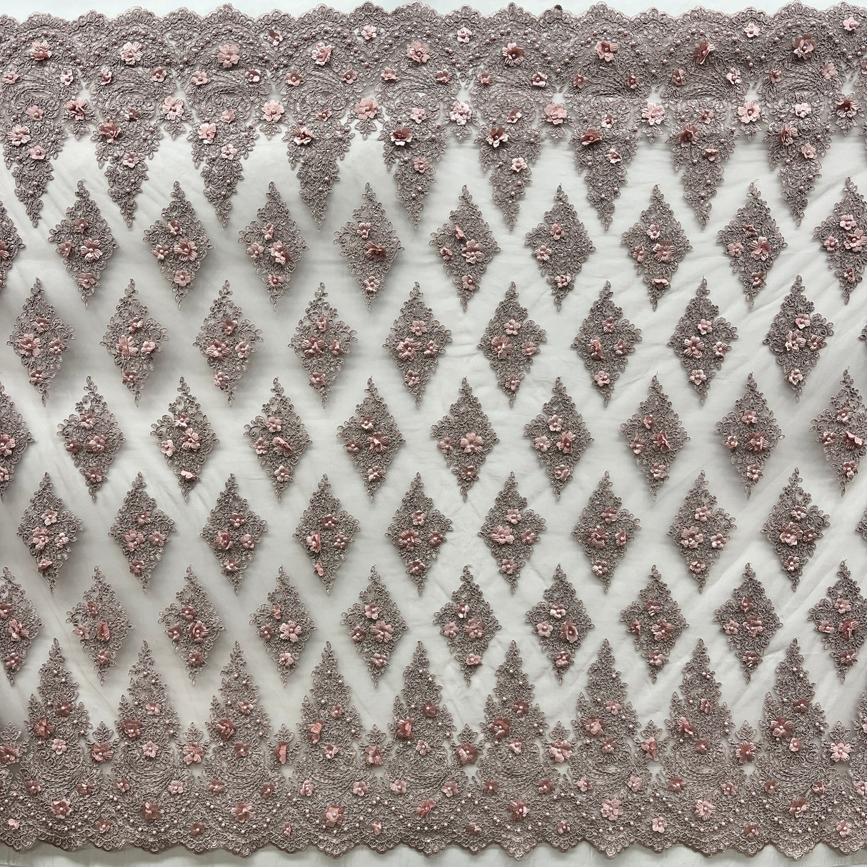 Beaded 3D Floral Lace Mesh