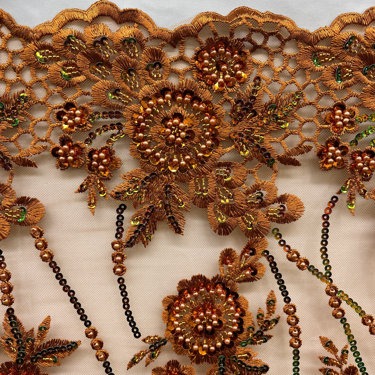 Beaded Floral Lace Fabric