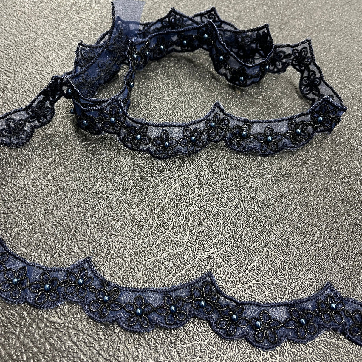 1 Yard Beaded & Corded Lace Trimming on Net Mesh | 1" Wide | Antique Silver | Elegant Embroidered Trim for Bridal, Formalwear & Costumes