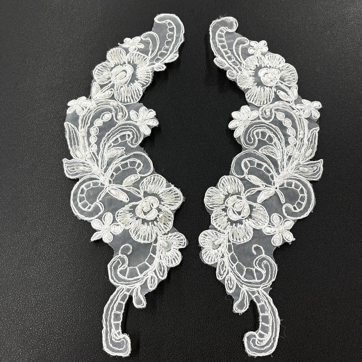Beaded Corded Floral Lace Applique on Organza