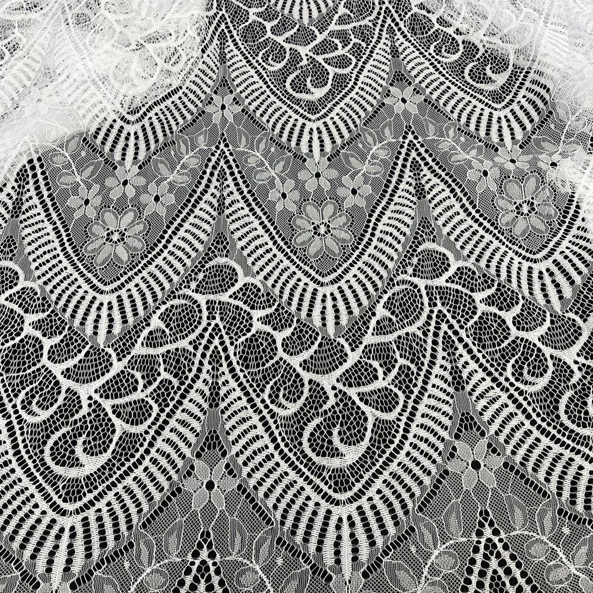 Embroidered Chantilly Lace Fabric with Eyelash Scallop