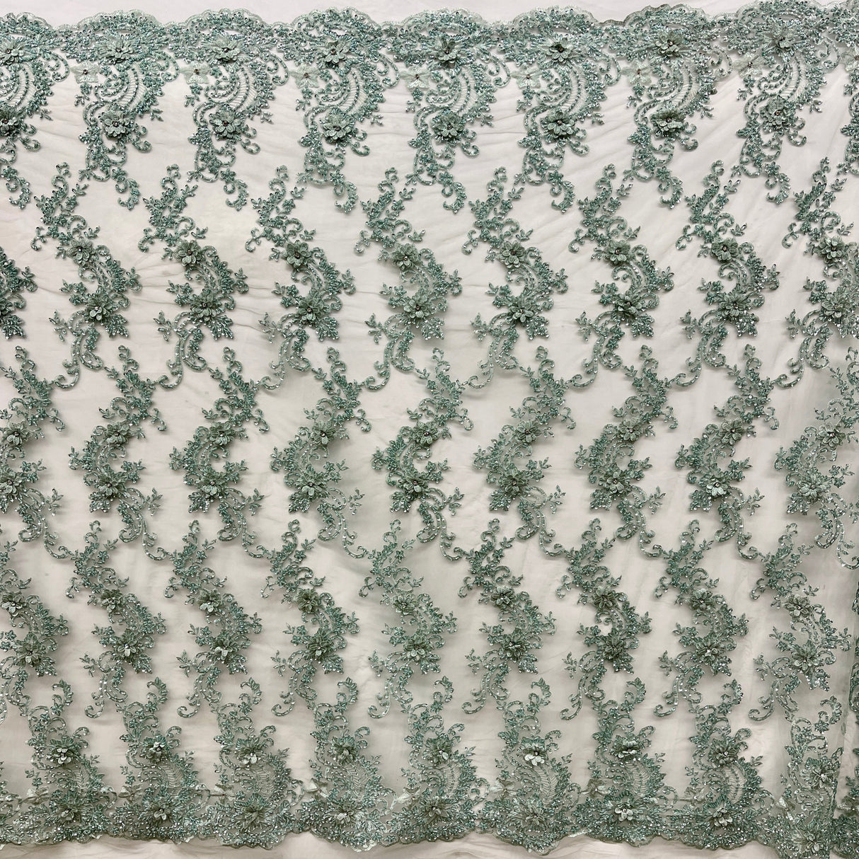 Beaded 3D Floral Lace Mesh