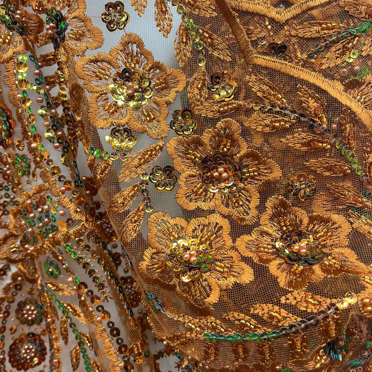 Beaded Sequined Floral Lace Fabric 52" Wide