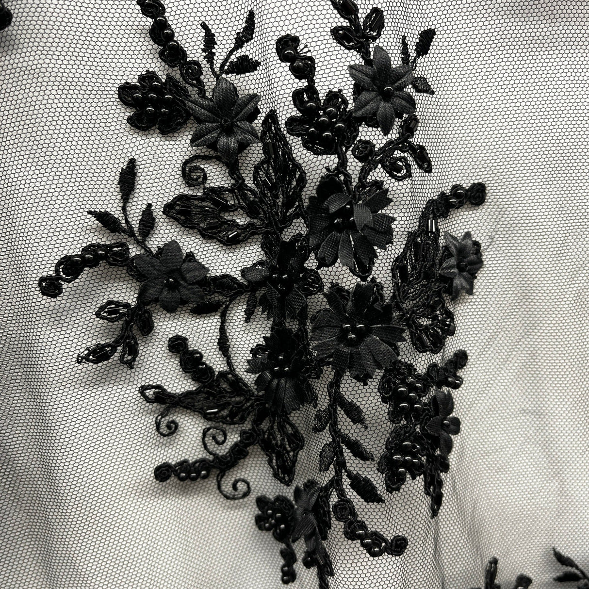 Beaded 3D Floral Lace Fabric