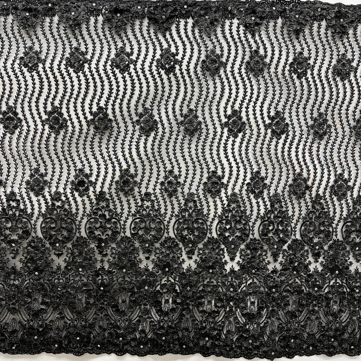 Beaded 3D Floral Lace Mesh