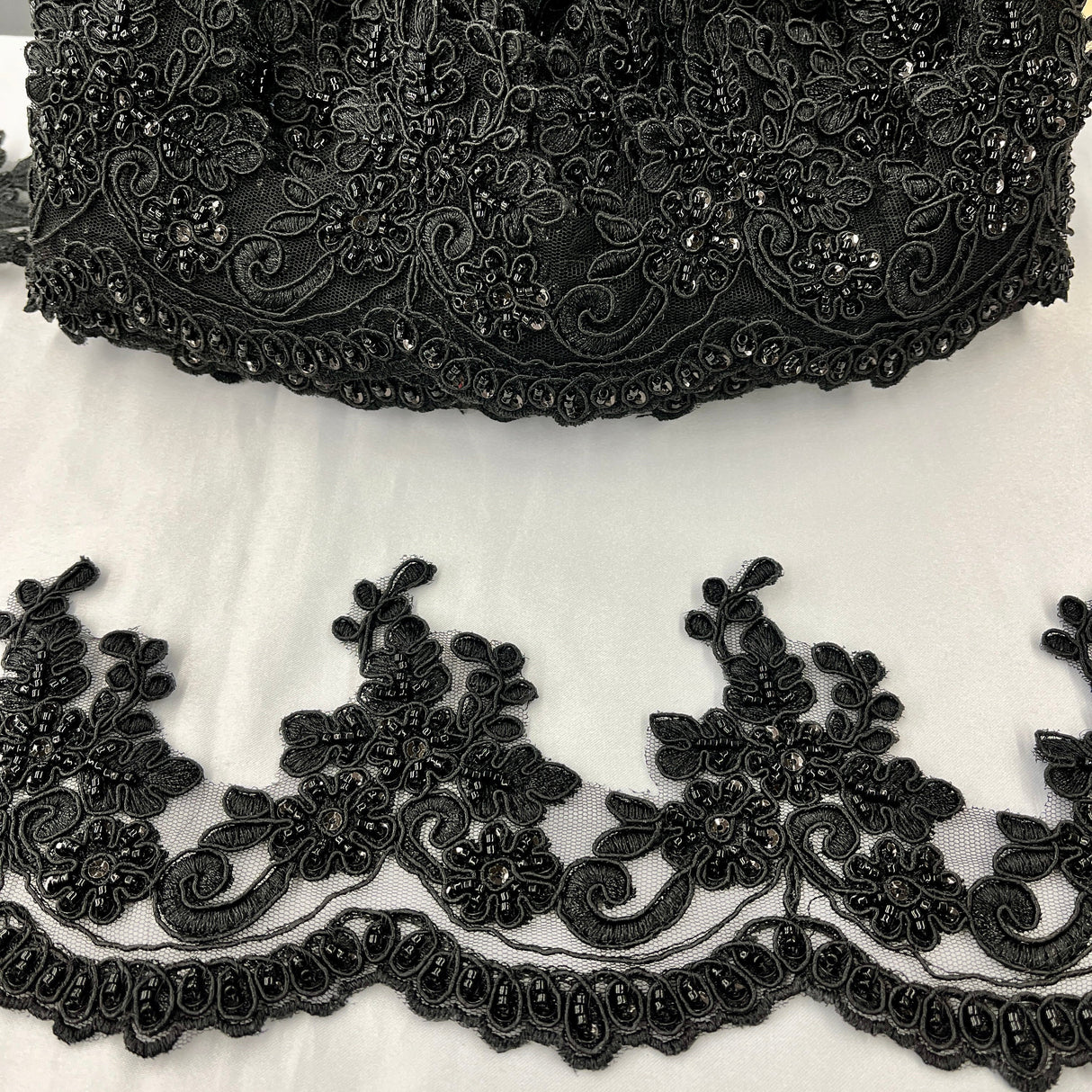 Beaded Corded Lace Trim 4.5"