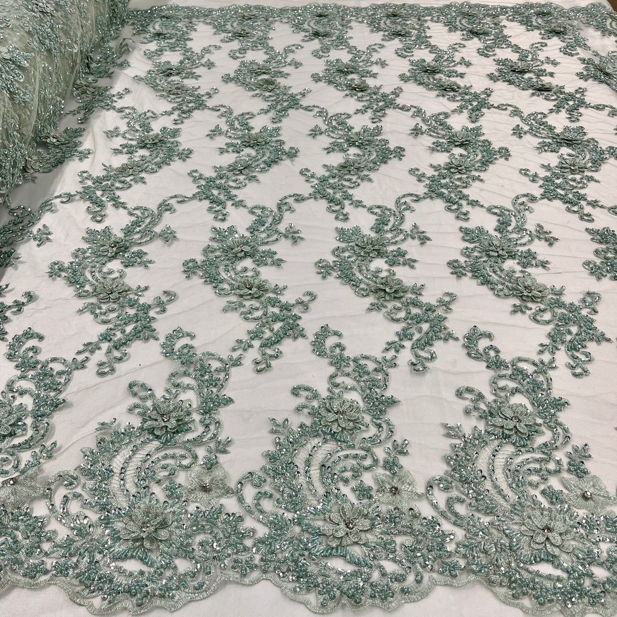 Beaded 3D Floral Lace Mesh