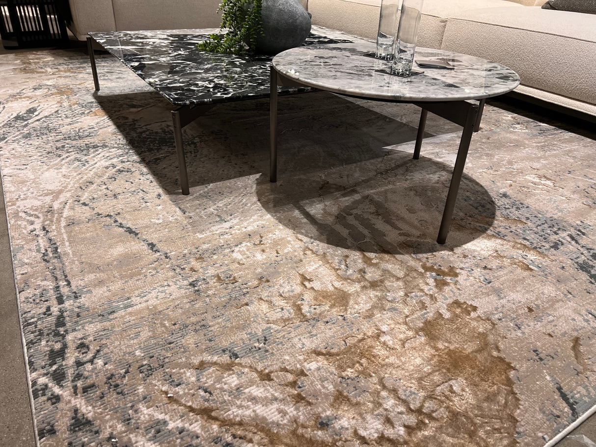 METZ 4201 Polyester Viscose Rug - Crème, Charcoal, Silver, Teal Marbled Abstract, Warm Mocha Tone-To-Tone High-Low Texture, 9' 8" X 13' (1 Rug)