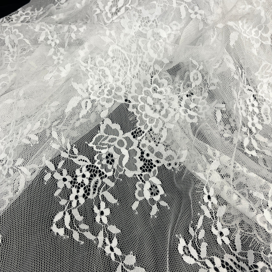 3 Yards Chantilly Embroidered Lace Fabric with Eyelash Scallop