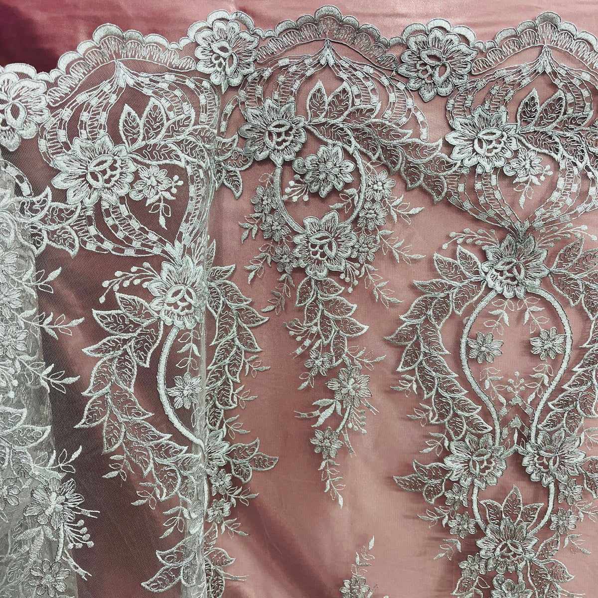 1 Yard Corded Bridal Lace Fabric Embroidered on 100% Polyester Net Mesh 54" Wide