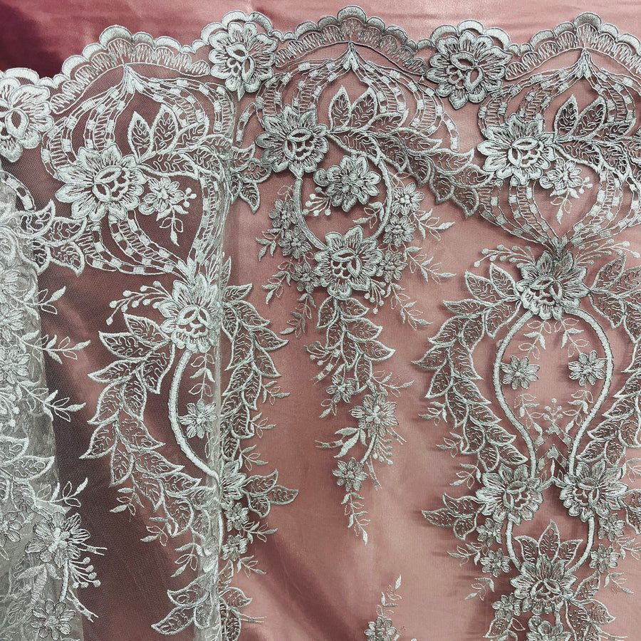 1 Yard Bridal Lace Fabric Embroidered on 100% Polyester Net Mesh