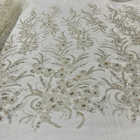 1 Yard Beaded Lace Fabric Embroidered 100 Percent Polyester Net Mesh 50 inch Width