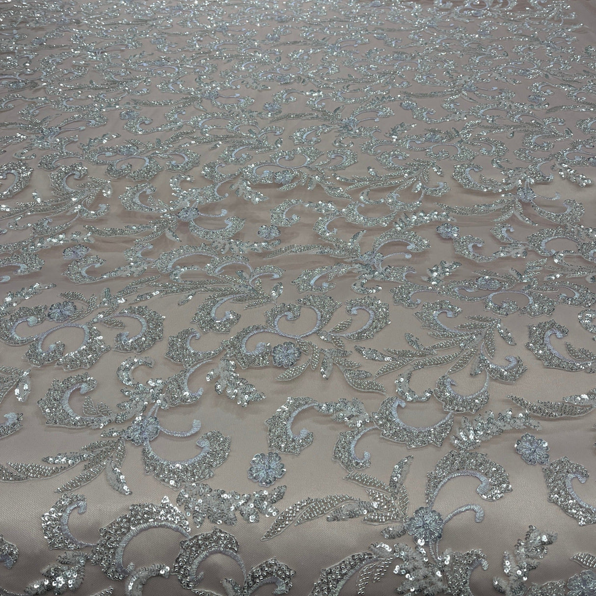 Beaded Lace Fabric Embroidered Mesh Champagne