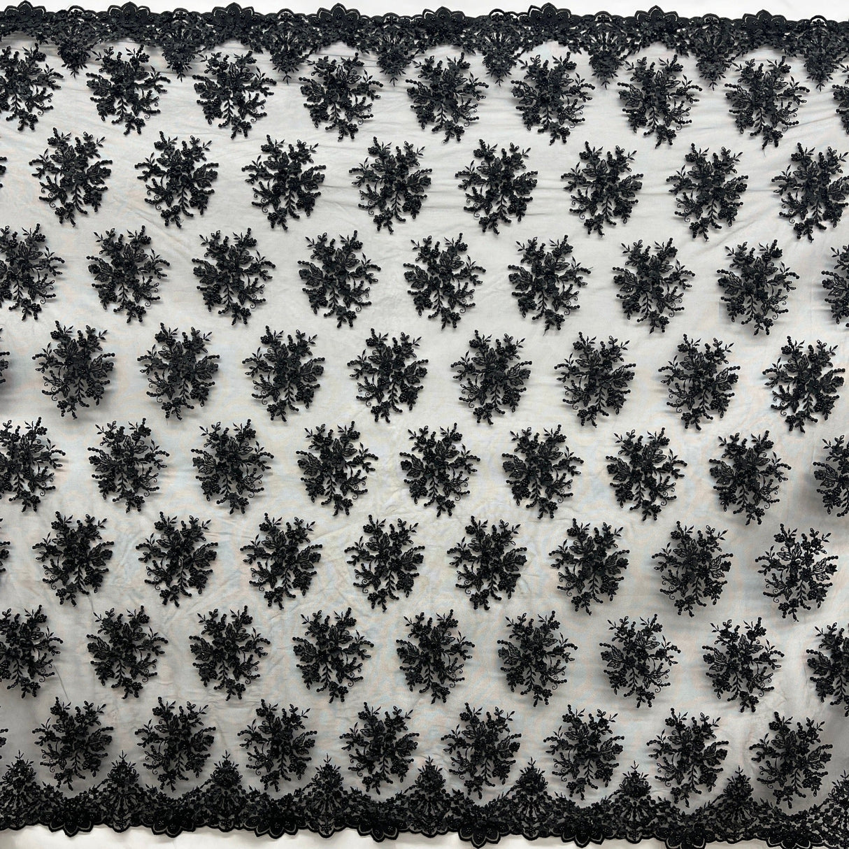 Beaded 3D Floral Lace Fabric