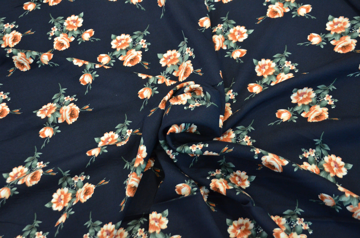 Love Flower Rayon Challis Fabric - Floral Print, 58/60" Width (1 Yard)