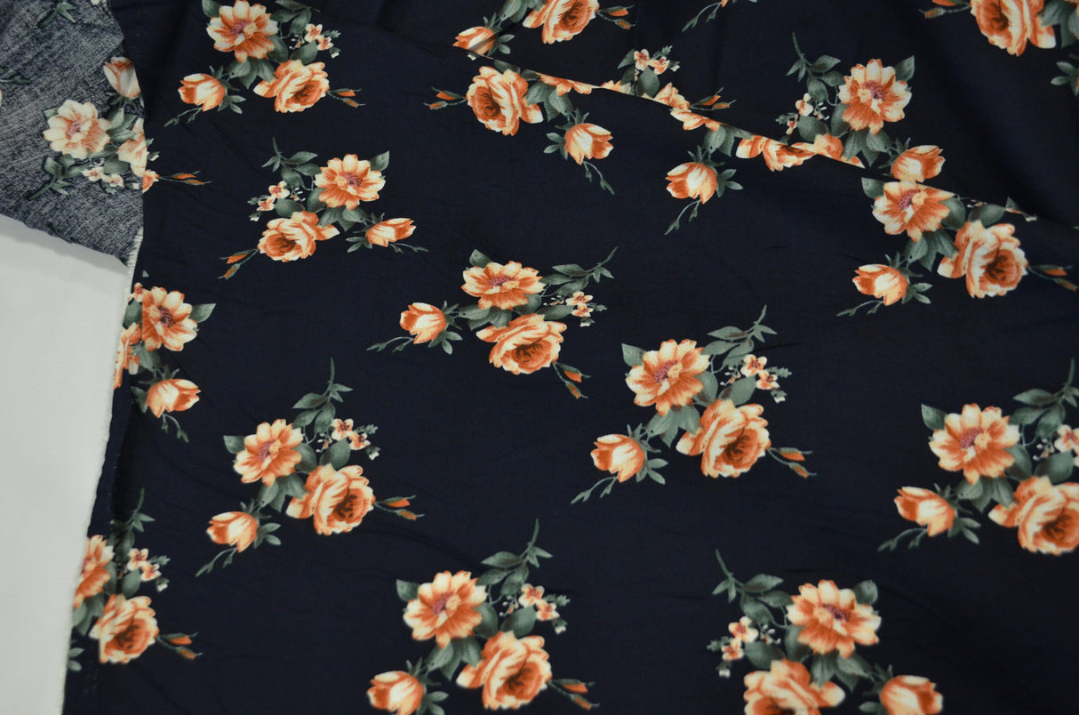 Love Flower Rayon Challis Fabric - Floral Print, 58/60" Width (1 Yard)