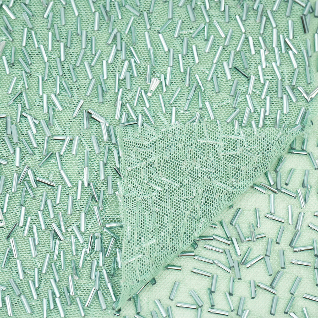 Dazzle Beaded Stretch Mesh Polyester Spandex Fabric - Beaded Mesh, 51/52" Width, 2-Way Stretch, 1 Yard
