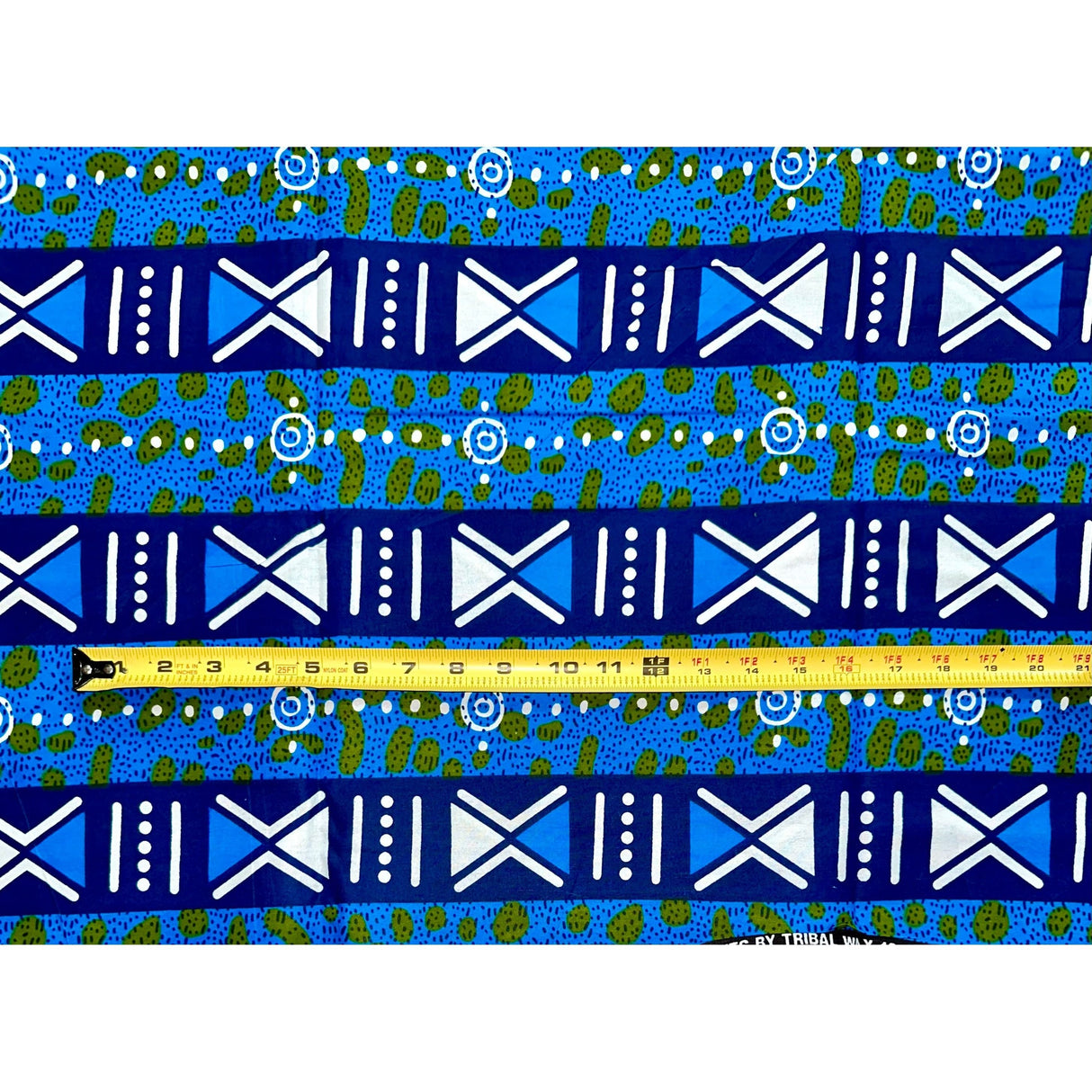 Tarkwa Symbolism 100% Cotton Fabric - Shades Of Blue, Green, White, 46" Width (Per Yard)