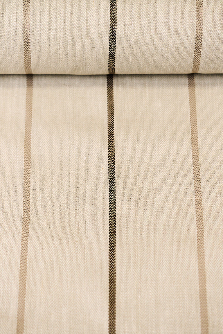 1 Yard Cocoa Linen Herringbone Stripe Natural Apparel Sewing Fabric 54" Width