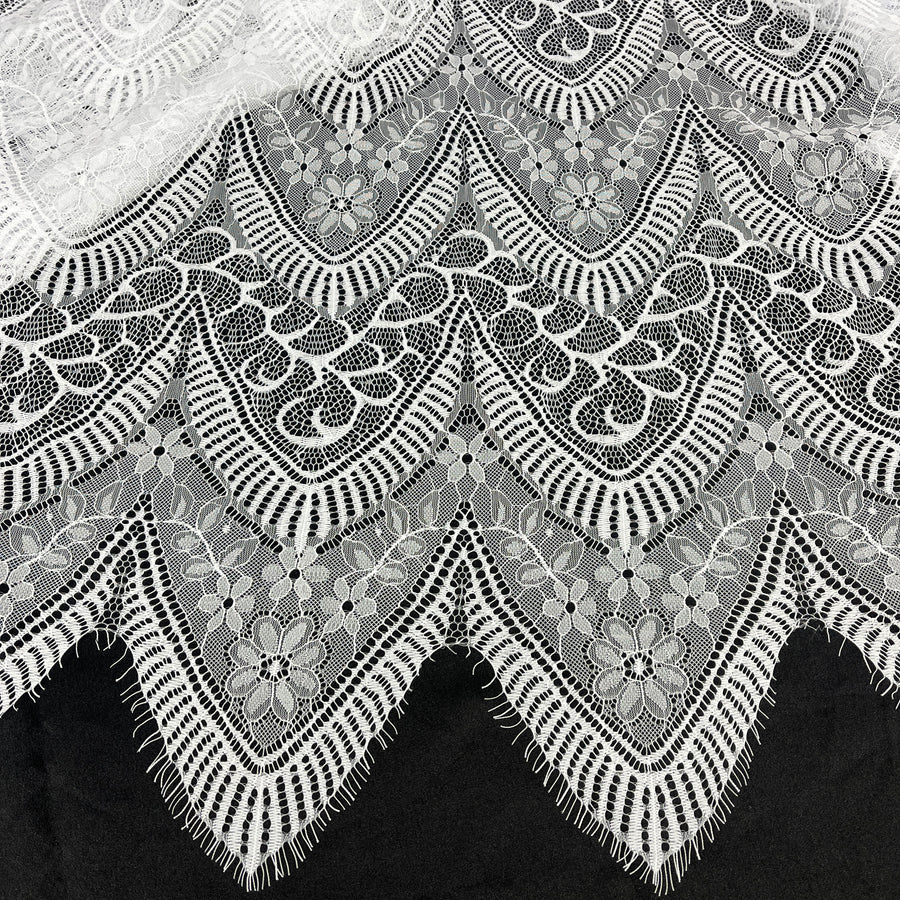 3 Yards Chantilly Embroidered Lace Fabric with Eyelash Scallop