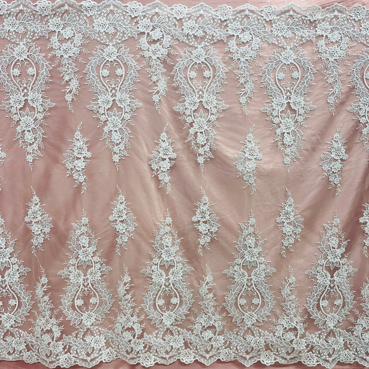Corded Bridal Lace Fabric - Embroidered Polyester Net Mesh, 54" Wide (1 Yard)