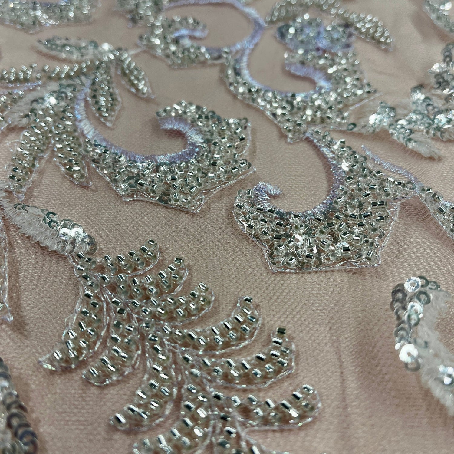 1 Yard Beaded Lace Fabric Embroidered 100 Percent Polyester Net Mesh 53 inch Width