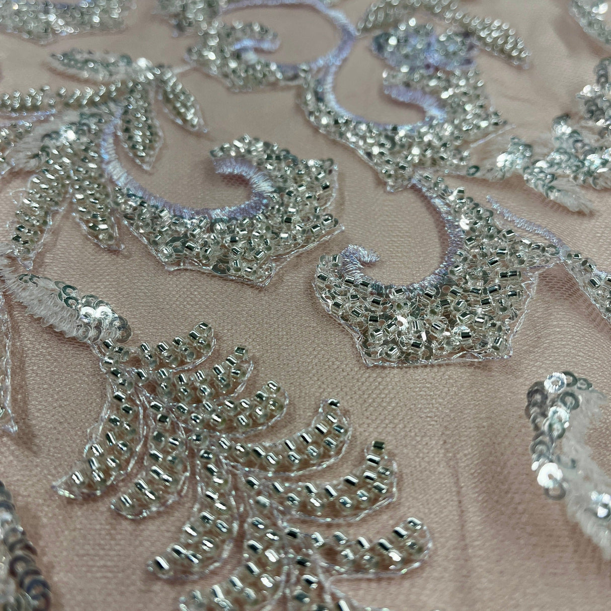 Beaded Lace Fabric Embroidered Mesh Champagne