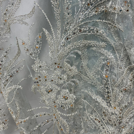 1 Yard Beaded Lace Fabric Embroidered 100 Percent Polyester Net Mesh 50 inch Width
