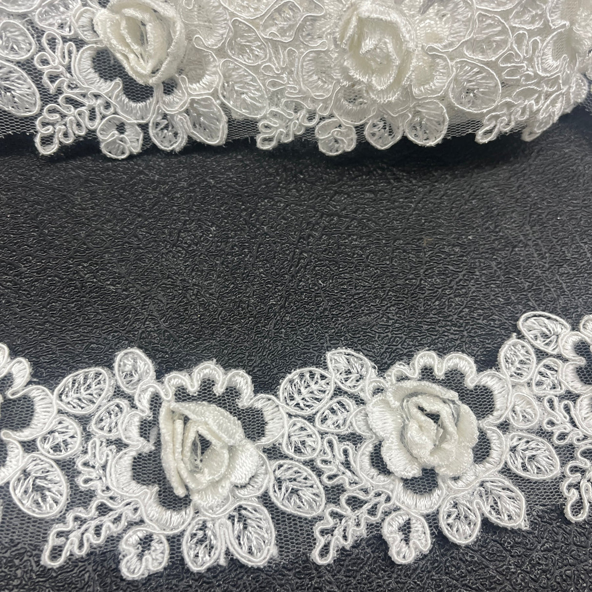 1 Yard 3D Floral Embroidered Lace Trim 2" Wide 100% Polyester Net Mesh for Bridal & Evening Wear