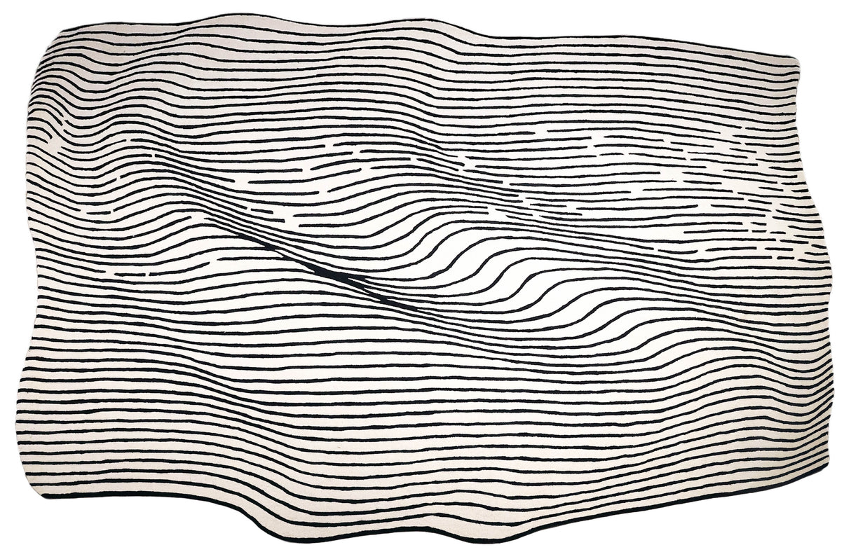 Beluga Tufted Design 55 Wool Fabric - Ivory Black Tufted Pattern, 8' X 11', 9' X 12', 10' X 13' (1 Piece)