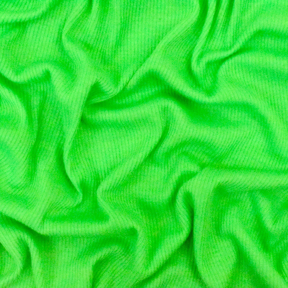 1 Yard Bright Green Stretch Polyester Rib Knit Fabric, 57 Inches Width