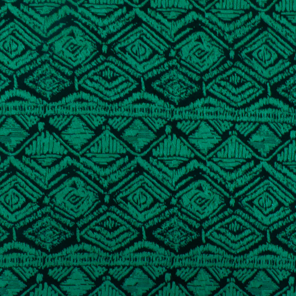 1 Yard Fantasy Green Black Aztec Jacquard Stretch Polyester Double Knit Fabric 68 Inches Width