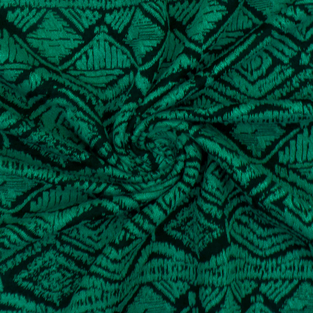 1 Yard Fantasy Green Black Aztec Jacquard Stretch Polyester Double Knit Fabric 68 Inches Width