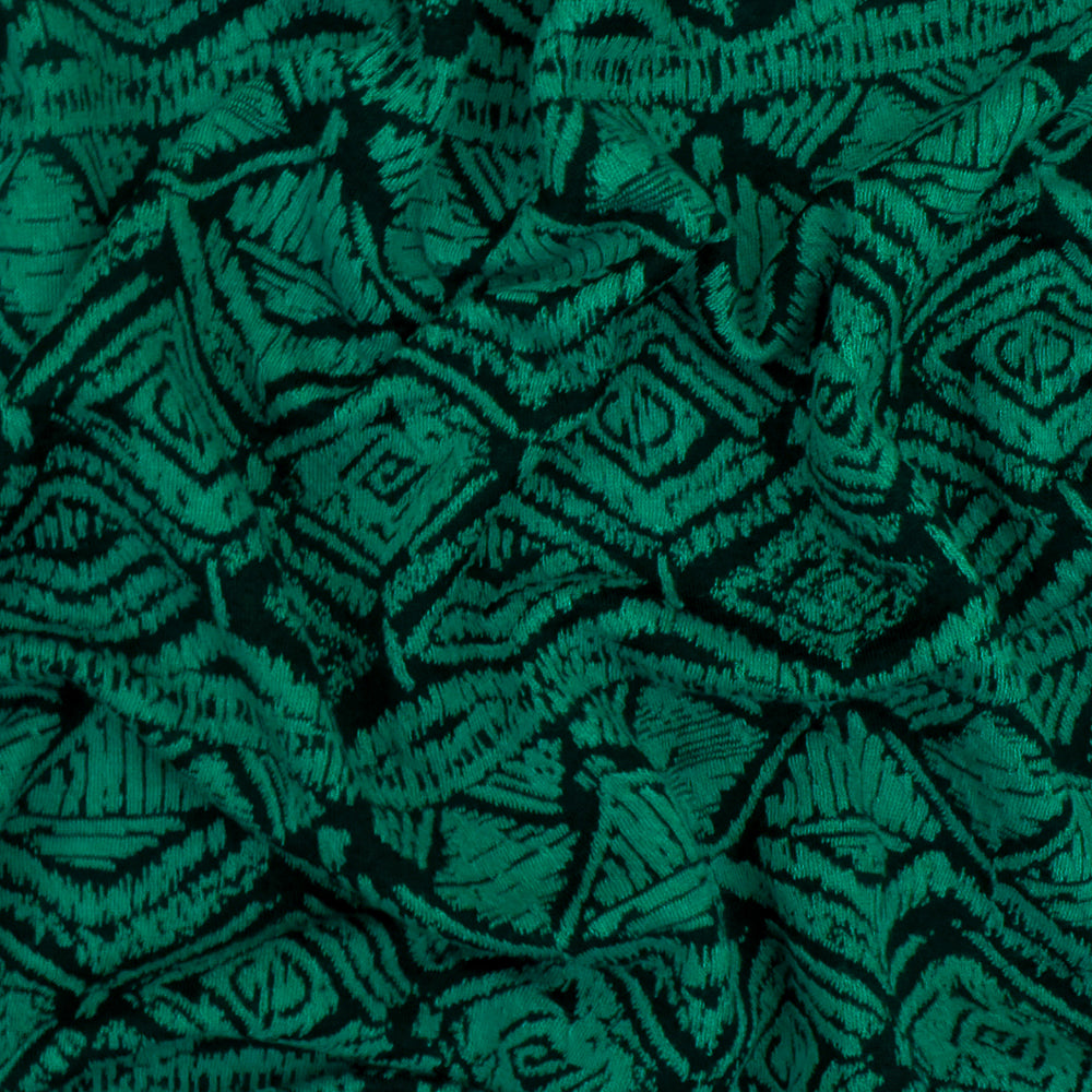 1 Yard Fantasy Green Black Aztec Jacquard Stretch Polyester Double Knit Fabric 68 Inches Width