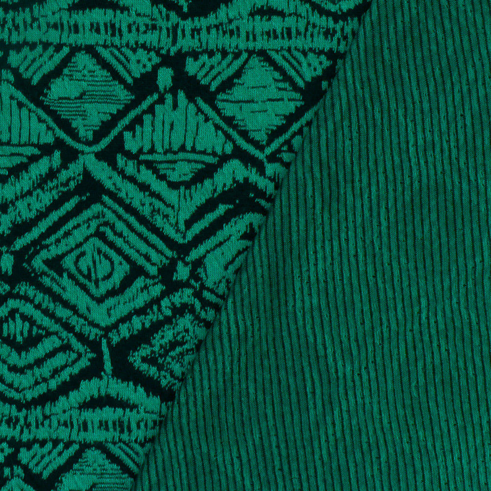 1 Yard Fantasy Green Black Aztec Jacquard Stretch Polyester Double Knit Fabric 68 Inches Width