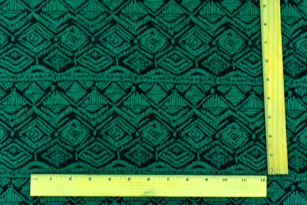 1 Yard Fantasy Green Black Aztec Jacquard Stretch Polyester Double Knit Fabric 68 Inches Width