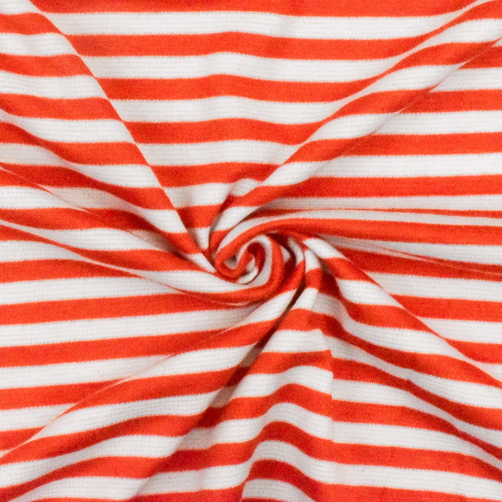 1 Yard Orange & White Stripe Polyester Cotton Spandex Double Knit Fabric, 63 Inches Wide