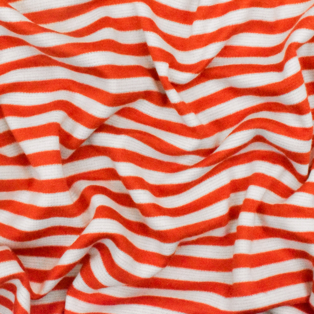 1 Yard Orange & White Stripe Polyester Cotton Spandex Double Knit Fabric, 63 Inches Wide