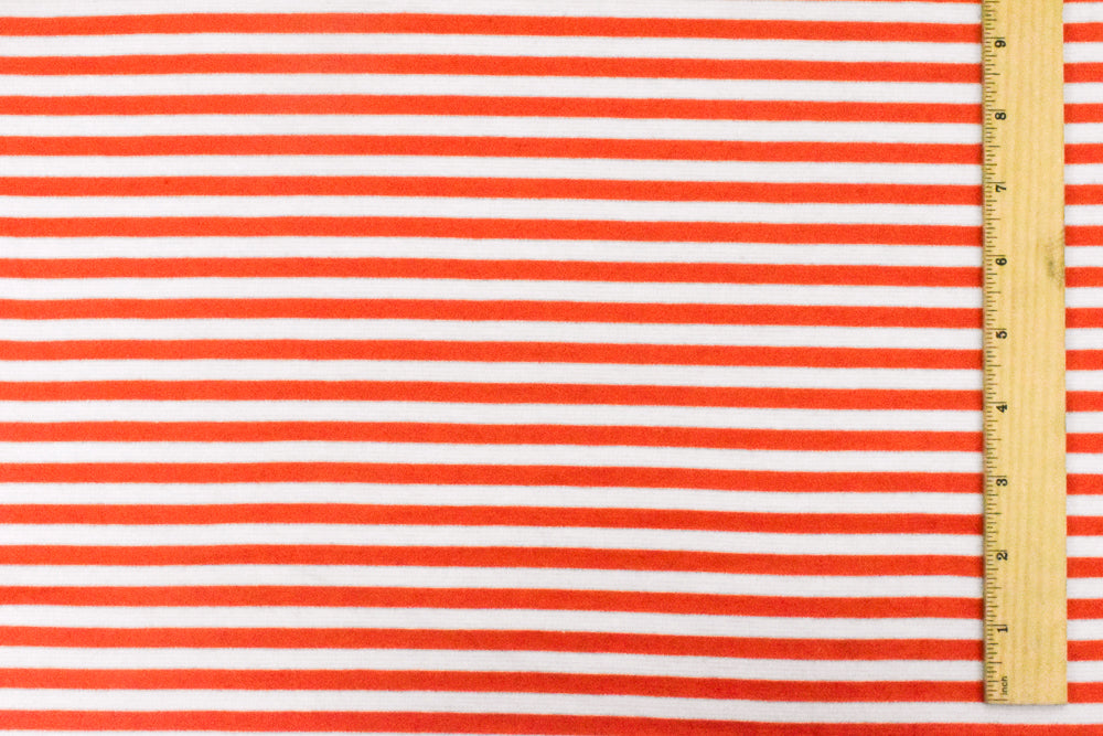 1 Yard Orange & White Stripe Polyester Cotton Spandex Double Knit Fabric, 63 Inches Wide