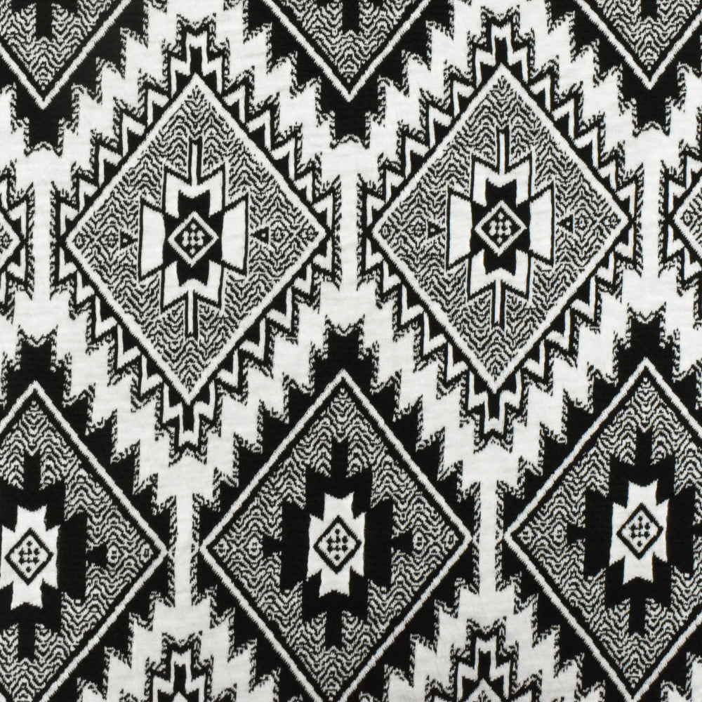 1 Yard Simple Black & White Aztec Jacquard Stretch Poly Double Knit Fabric 62 Inches Width