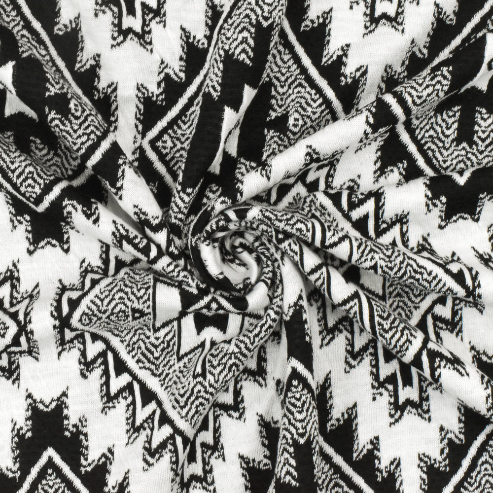 1 Yard Simple Black & White Aztec Jacquard Stretch Poly Double Knit Fabric 62 Inches Width