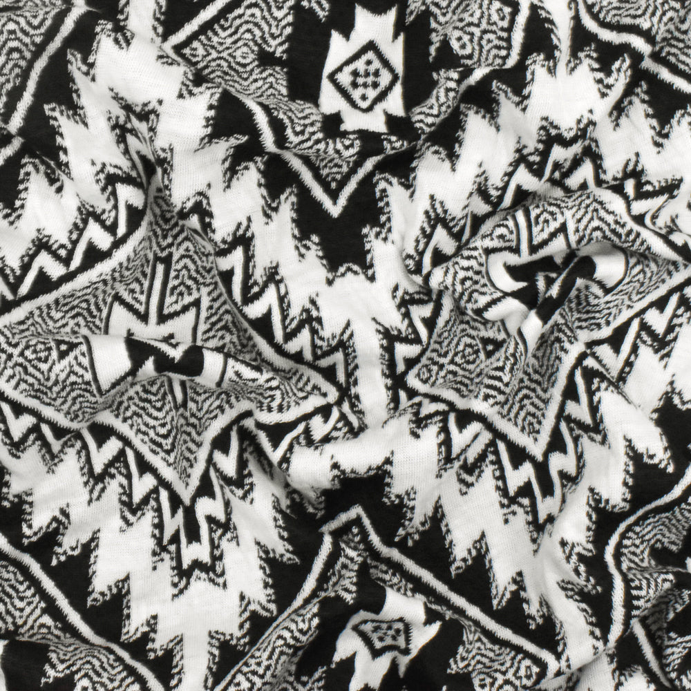 1 Yard Simple Black & White Aztec Jacquard Stretch Poly Double Knit Fabric 62 Inches Width