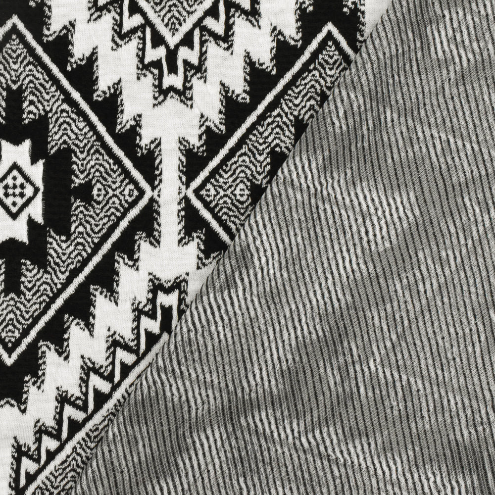 1 Yard Simple Black & White Aztec Jacquard Stretch Poly Double Knit Fabric 62 Inches Width