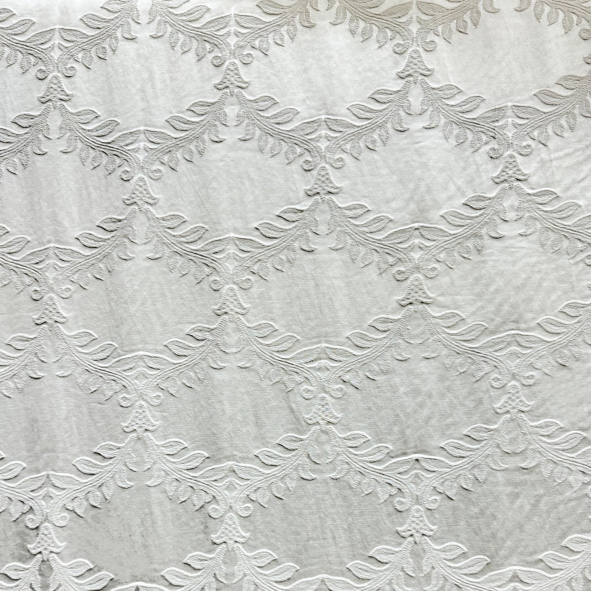 Diamond Embossed Floral Cotton Blend Fabric - Natural Washed, White, 60" Width (1 Yard)