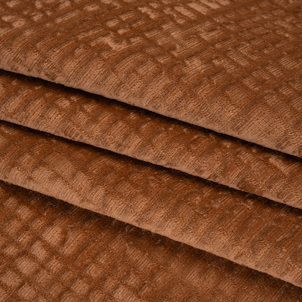 Polyester Upholstery Chenille - Terracotta Grid Texture - Carolina Collection