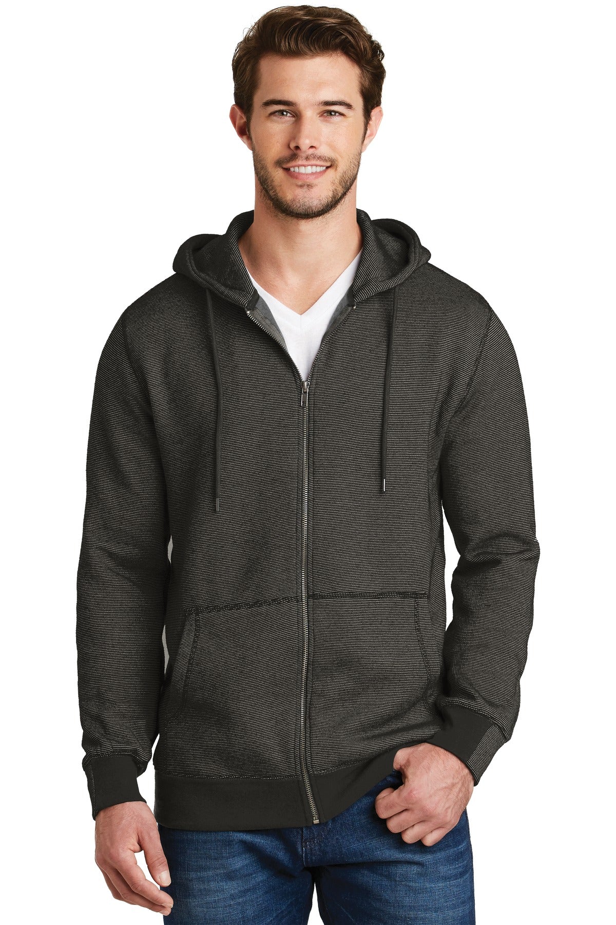 District Made® - Mens Mini Stripe Full-Zip Hoodie