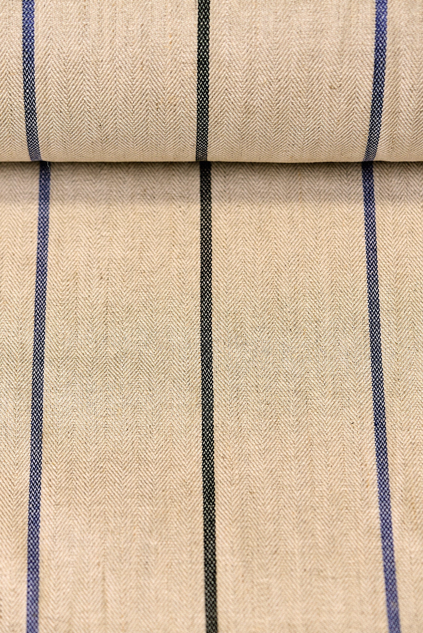 1 Yard Linen Novelty Herringbone Yarn Dyed Stripe Fabric Softened Color Navy 54" Width