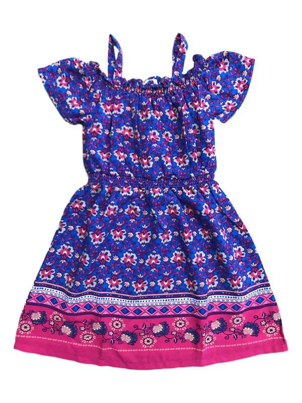 Girl Off-Shoulder Print Girls Dresses Fabric - Navy, Fuchsia, Teal, Yellow, Off-Shoulder Print (4 Sizes)
