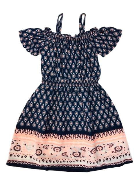 Girl Off-Shoulder Print Girls Dresses Fabric - Fuchsia, Navy, Teal, Yellow, Off-Shoulder, Spring Summer (1 Piece)
